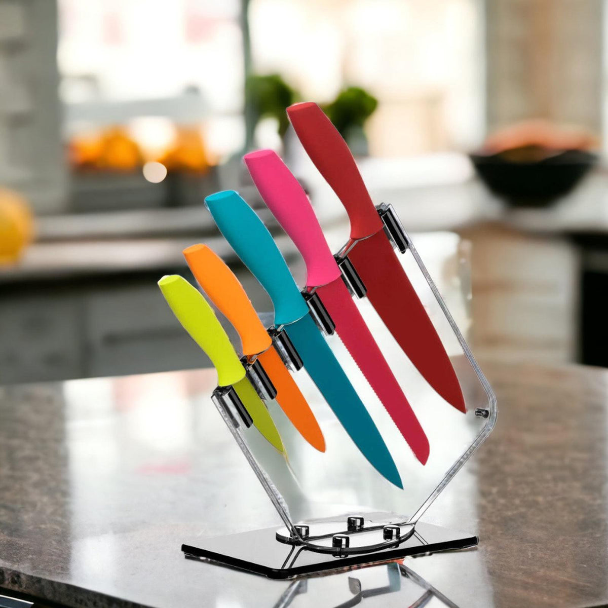 Shop online at Colourful 5 Piece Knife Clear Block Set Aubina . Today you  can shop for the latest fashions and top brands on the internet